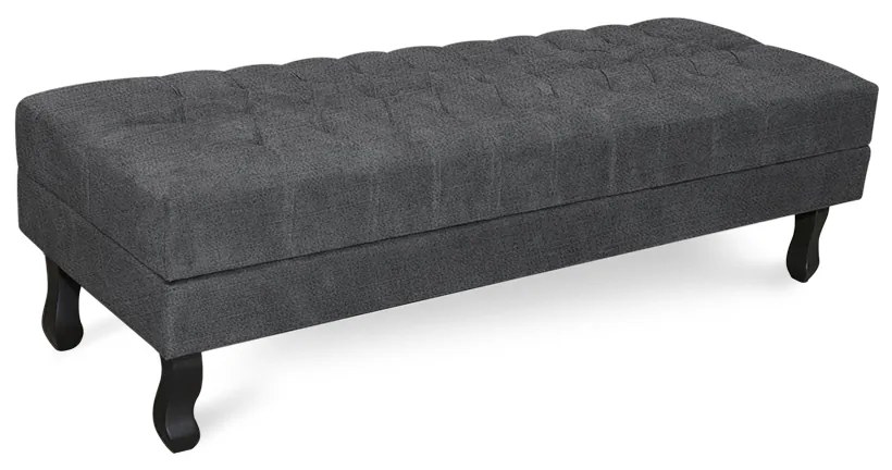 Puff Baú Decorativo Capitonê Luis XV 90x40cm Linho Cinza - Sheep Estofados - Cinza