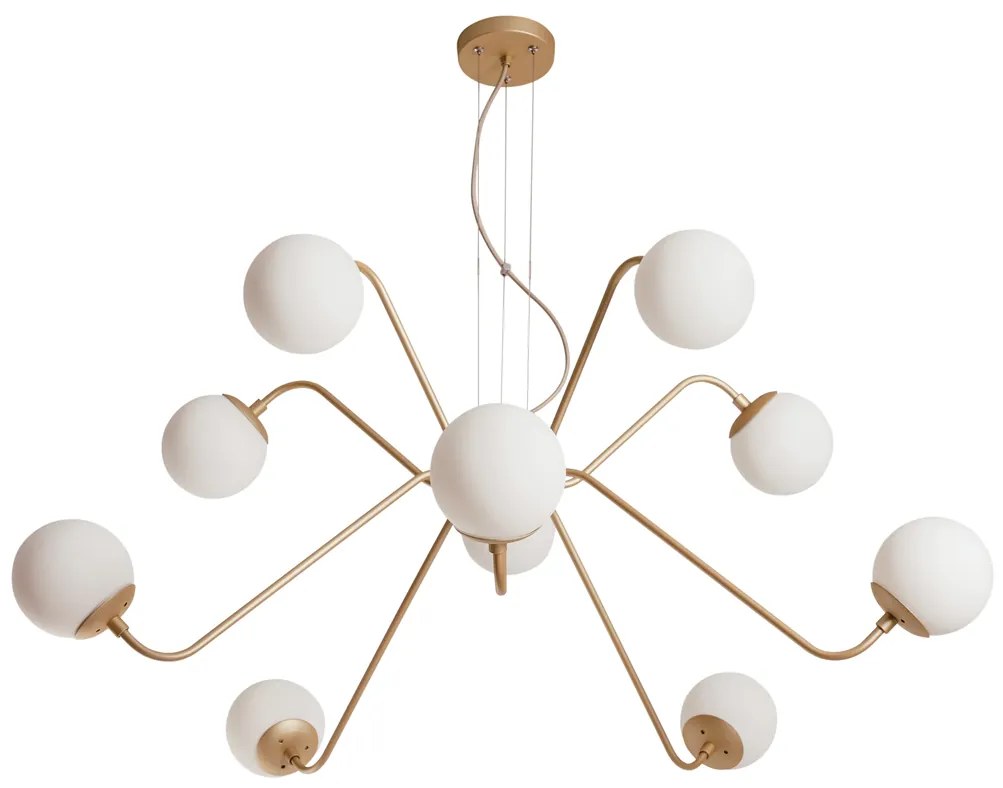 Pendente Carrossel Ø94X38Cm 10Xe27 G45 / Metal E Globo Ø14Cm | Usina 1... (AZO-F / CB-V - Azul Oceano Fosco / Cobre Escovado, CLEAR)