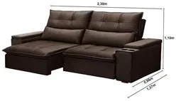 Sofá Retrátil Reclinável 3 Lugares 230cm Moritz F05 Veludo Marrom - Mp