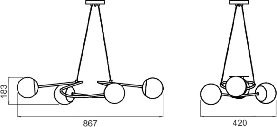 Pendente Tie 86,7X42X18,3Cm 4Xg9 Globo Ø12Cm - Usina 25100/90 (PT - Preto Texturizado, FOSCO)