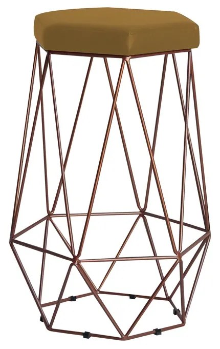 Banqueta Decorativa Rubel Base Bronze Suede Mostarda G41 - Gran Belo