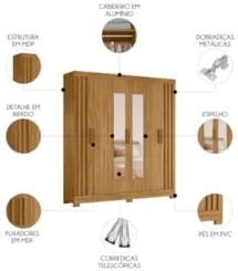Guarda Roupa Casal 195cm Espelho Ripado Arlon Z17 Freijó - Mpozenato