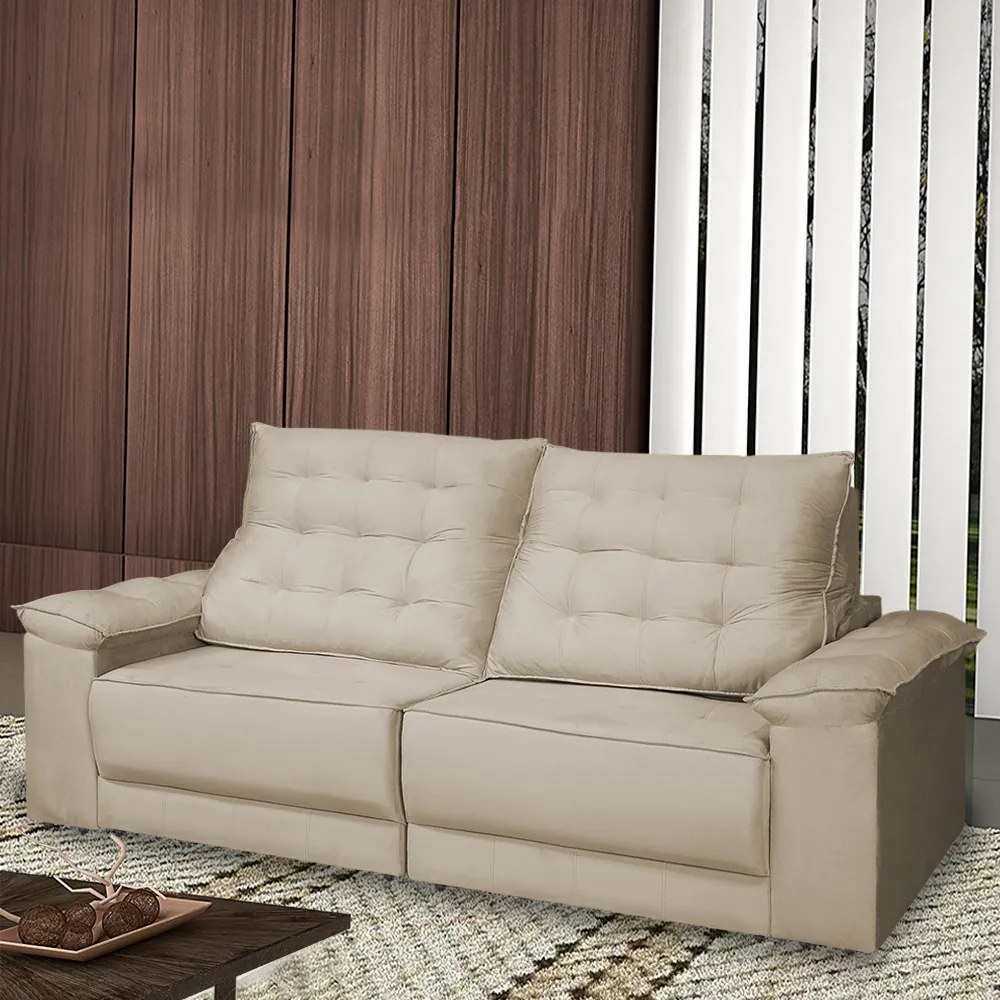 Sofá Retrátil e Reclinável Living Maittê 2,50m Veludo Nude