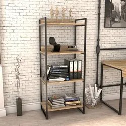 Estante Livreiro Prisma Estilo Industrial 60cm 4 Prateleiras C08 Carva