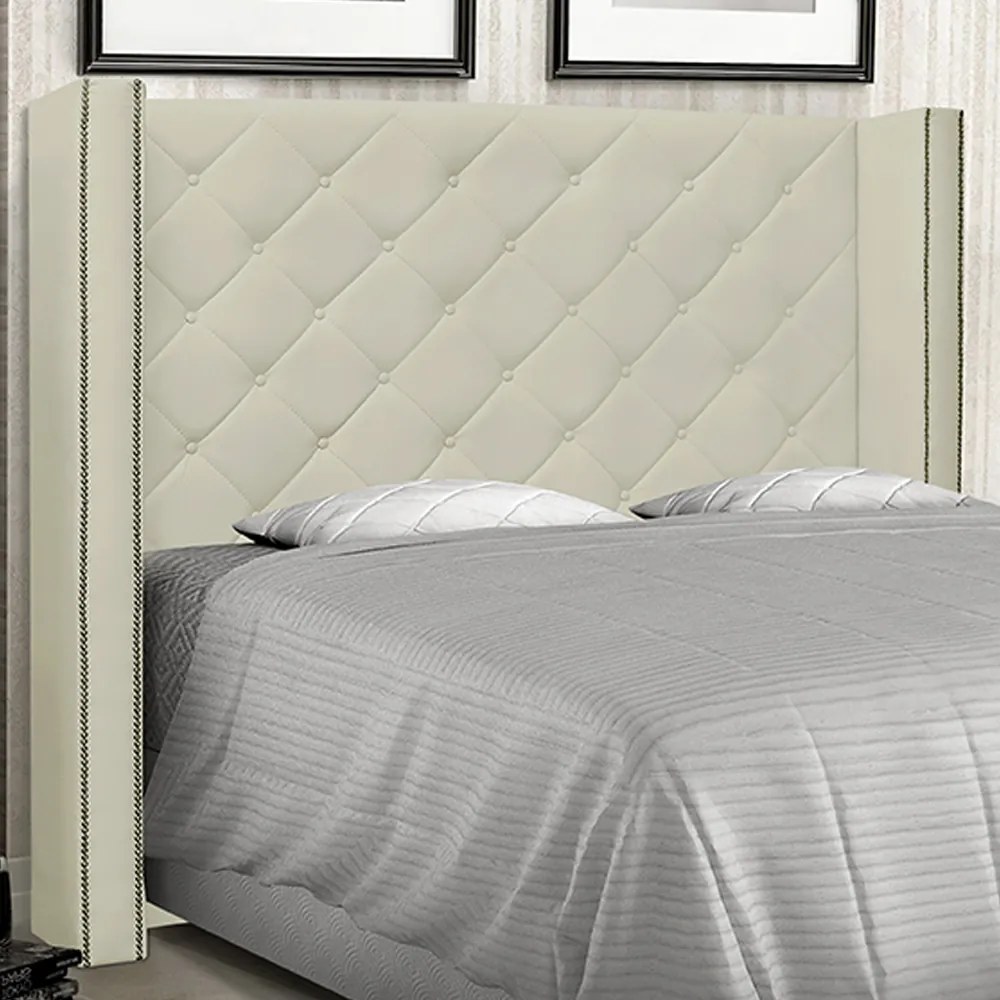 Cabeceira Decorativa Casal 1,64M Loewe PU Marfim G63 - Gran Belo