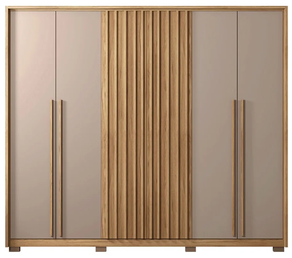 Guarda Roupa Casal Ibiza Ripado 6 Portas de Bater 6 Gavetas 268cm MDP Buriti/Fendi G11 - Gran Belo