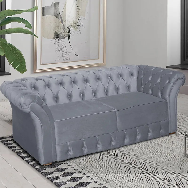 Namoradeira Sofá 2 Lugares Chesterfield Capitonê 186cm Veludo Cinza - Sheep Estofados - Cinza
