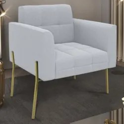 Poltrona Para Sala Pés Metálicos Dourado Ana Bouclé Cinza - Ibiza