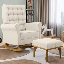 Poltrona de Amamentação Balanço e Puff Base de Madeira Brenda G05 Velu