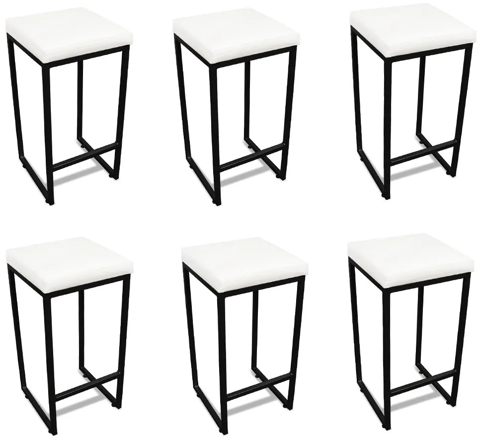 Banqueta Alta para Cozinha Industrial Kit 6 Nick Preto e Sintético D03 - D'Rossi - Branco