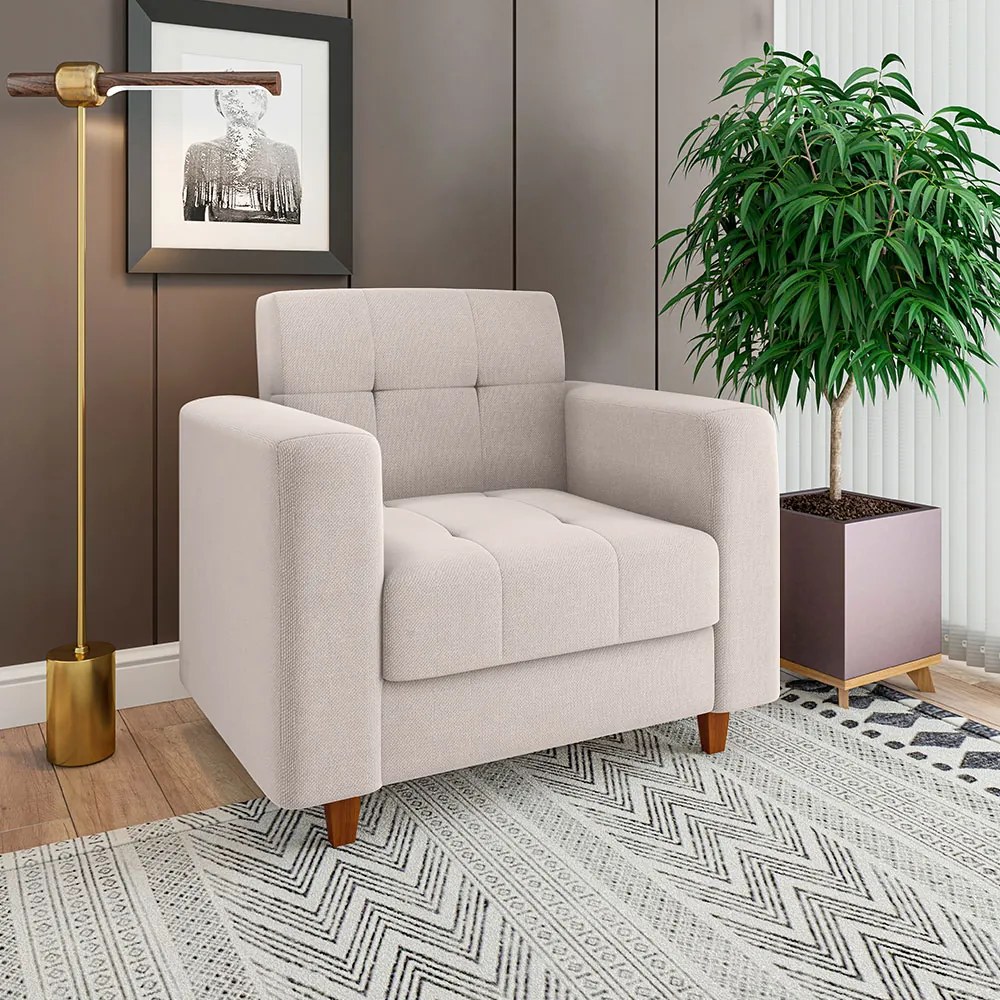 Sofá 2 Lugares e 2 Poltronas Pé Madeira Castanho Arezo Linho D01 - D'Rossi - A27 Areia