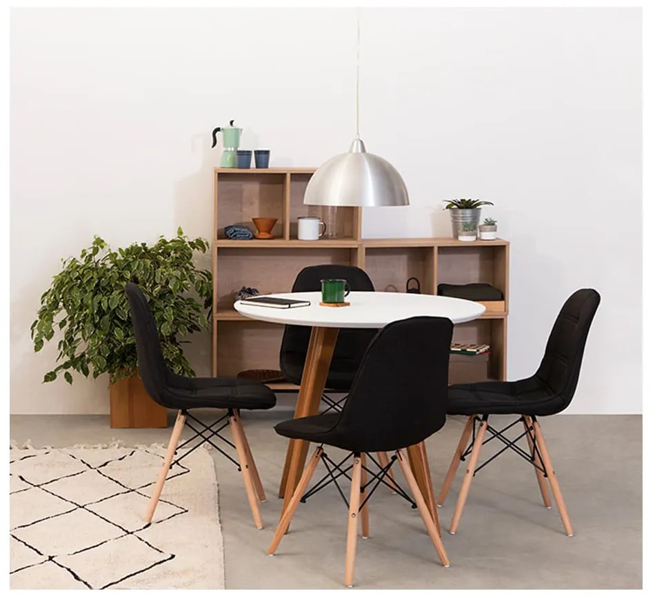 Conjunto Mesa Square Redonda Branco Fosco 80cm + 4 Cadeiras Eiffel Botonê Preta