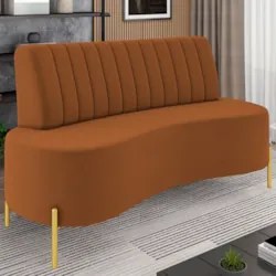 Sofá 2 Lugares 135cm Pés Aço Dourado Tamar Veludo Terracota Z08 - Mpoz