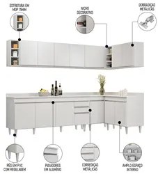 Armário de Cozinha Modulado de Canto 7 Peças CP35 Balcão com Tampo Bra