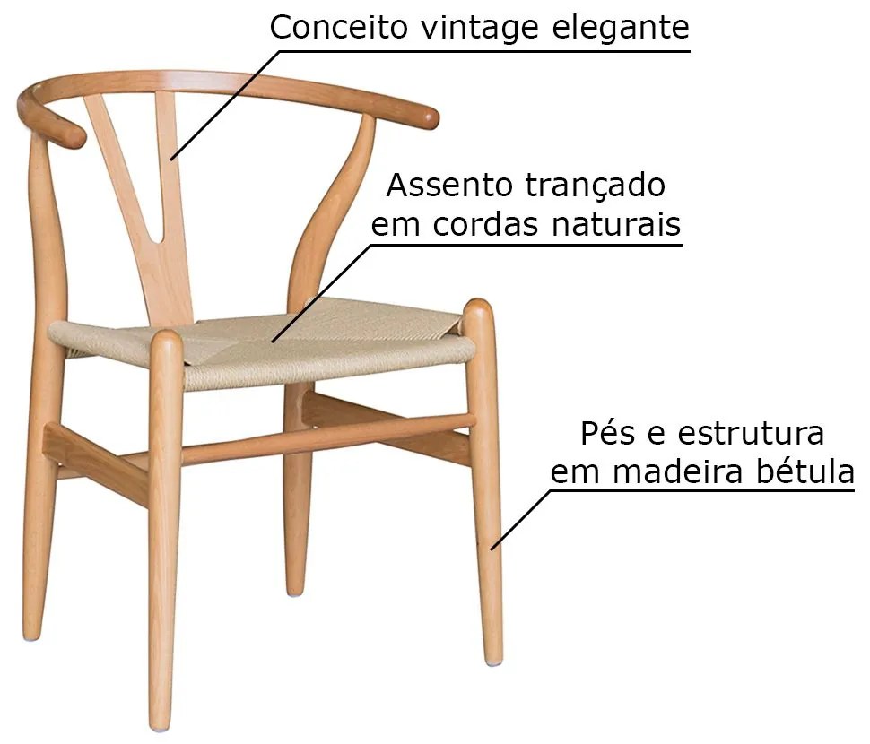 Kit 2 Cadeiras Decorativas Sala de Jantar e Cozinha Bella Madeira Bétula Bege G56 - Gran Belo