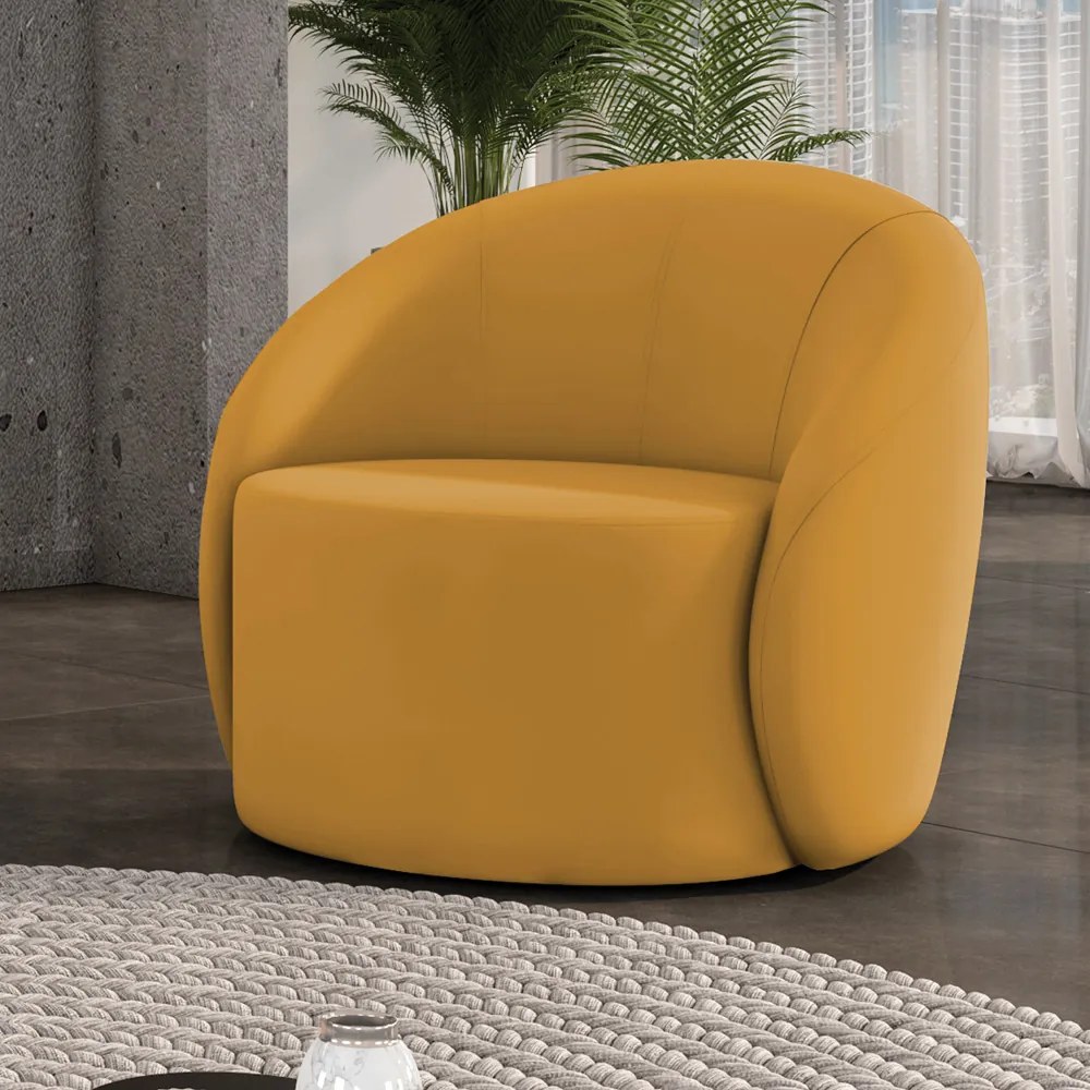 Poltrona Decorativa Orgânica Lua Veludo D03 - D'Rossi - Mostarda