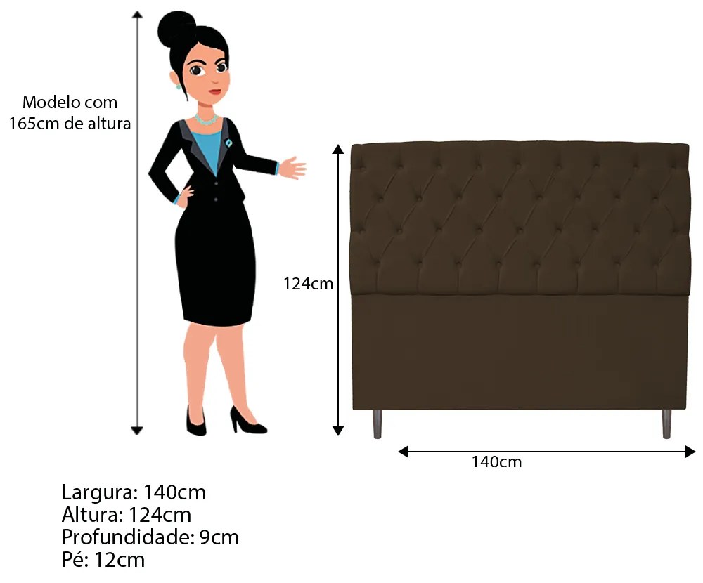 Kit Cabeceira e Calçadeira Liverpool 140 cm Casal Suede Marrom - ADJ Decor