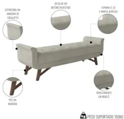 Cabeceira Cama Box Queen 160cm Pisa e Recamier Neville Z37 Boucle Cru