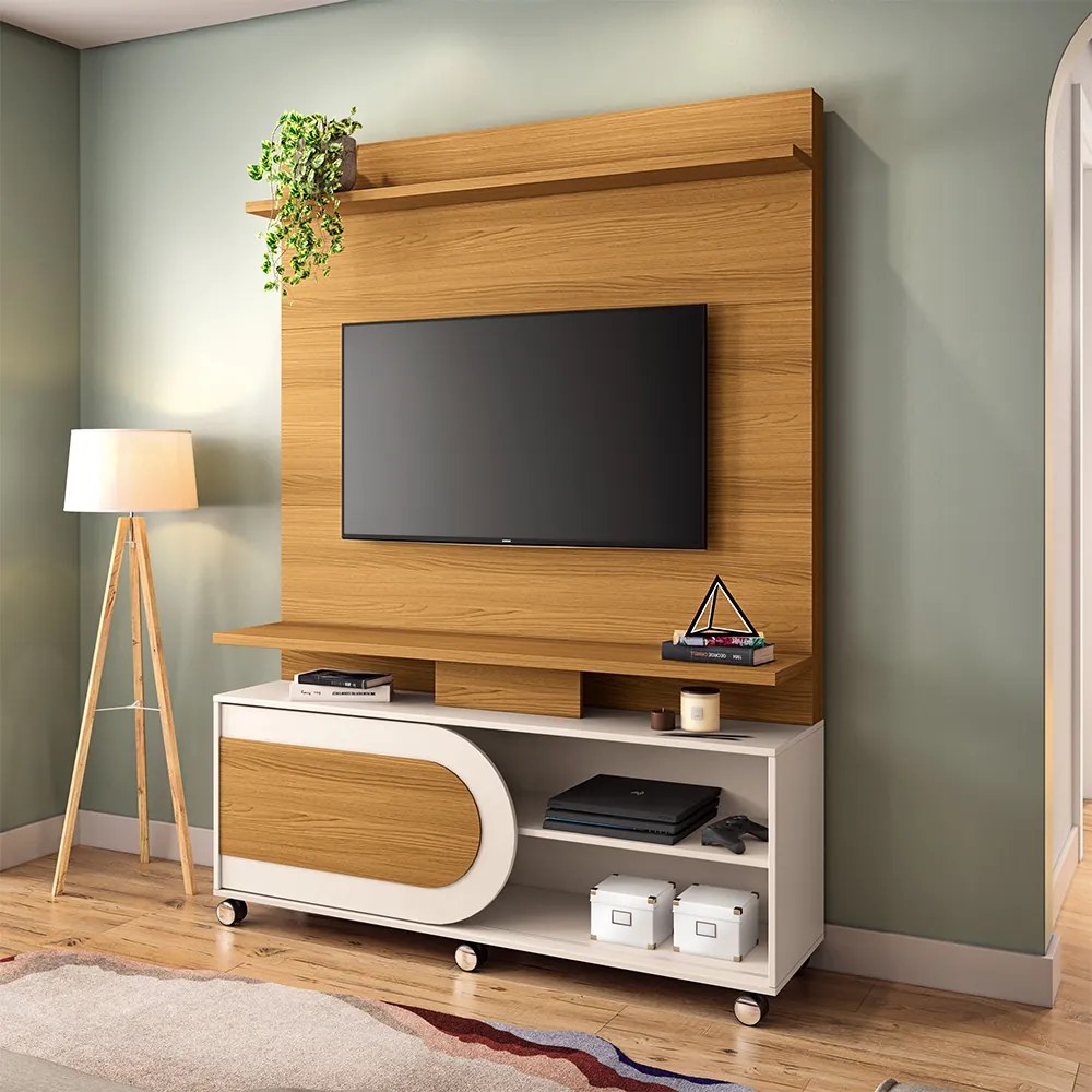 Home Theater Decorativo Globo c/Rodízios para TV até 55 Polegadas Cinamomo/Off White G26 - Gran Belo
