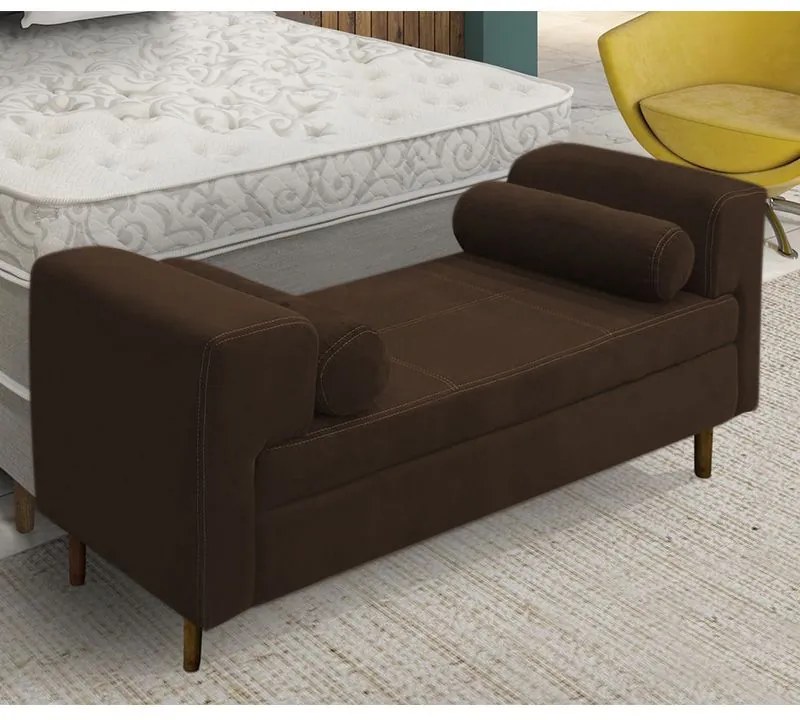 Recamier Casal Queen 160cm Turim Veludo Marrom Chocolate - Simbal - Marrom