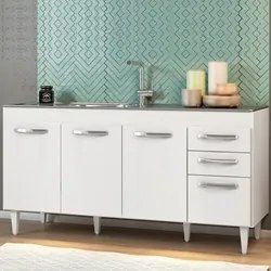 Balcão Gabinete Áustria com Pia Inox 160cm 4 Portas Branco - Lumil Móv