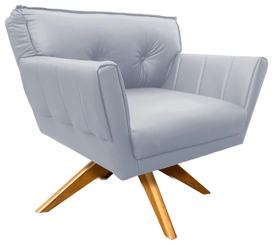 Poltrona Giratória Anitta Corino Base Madeira MA30 D03 - D'Rossi - Cinza