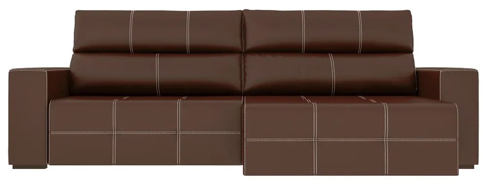 Sofá Retrátil 224cm Nero Couro Marrom - Gran Belo