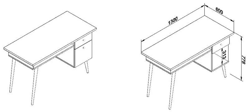 Escrivaninha Mesa Home Office Retrô Nicho 1 Gaveta 1 Porta