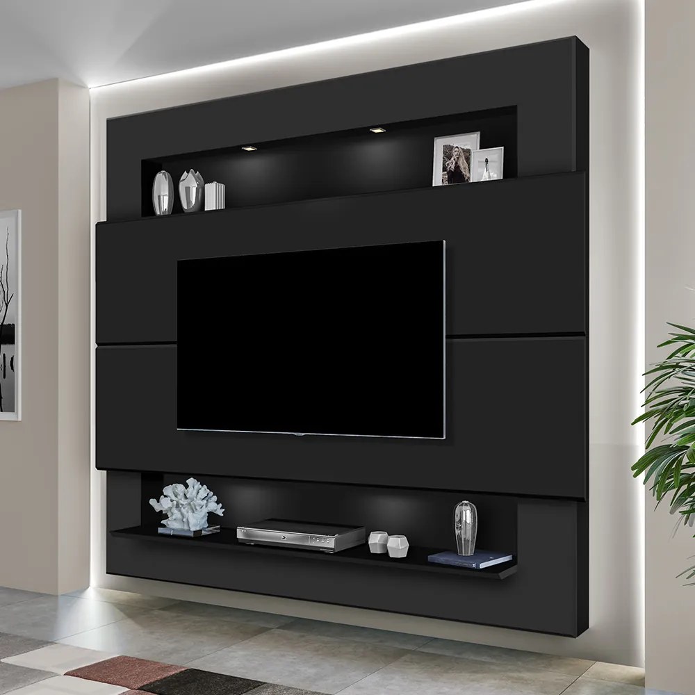 Painel Suspenso Forlán 2,10 cm para TV de até 75'' Preto Fosco G37 - Gran Belo