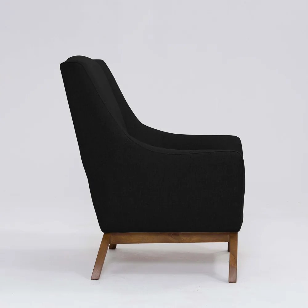 Poltrona Decorativa Mildred D07 Pés Madeira Linho Preto - D'Rossi