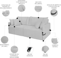 Sofá Cama Retrátil 180cm Essence D05 Linho Cinza/Preto - Mpozenato