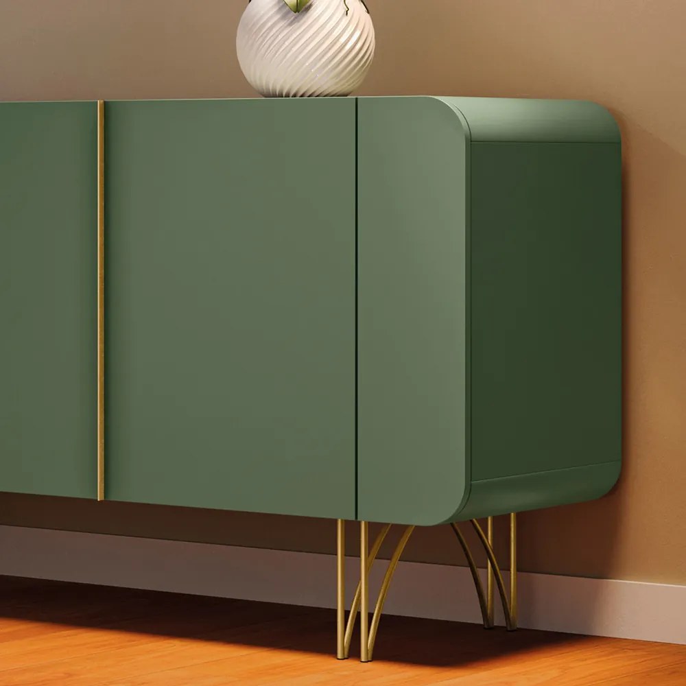 Aparador Buffet Pé em Aço Dourado 220 cm Anabelle Verde Pistache H01 - D'Rossi