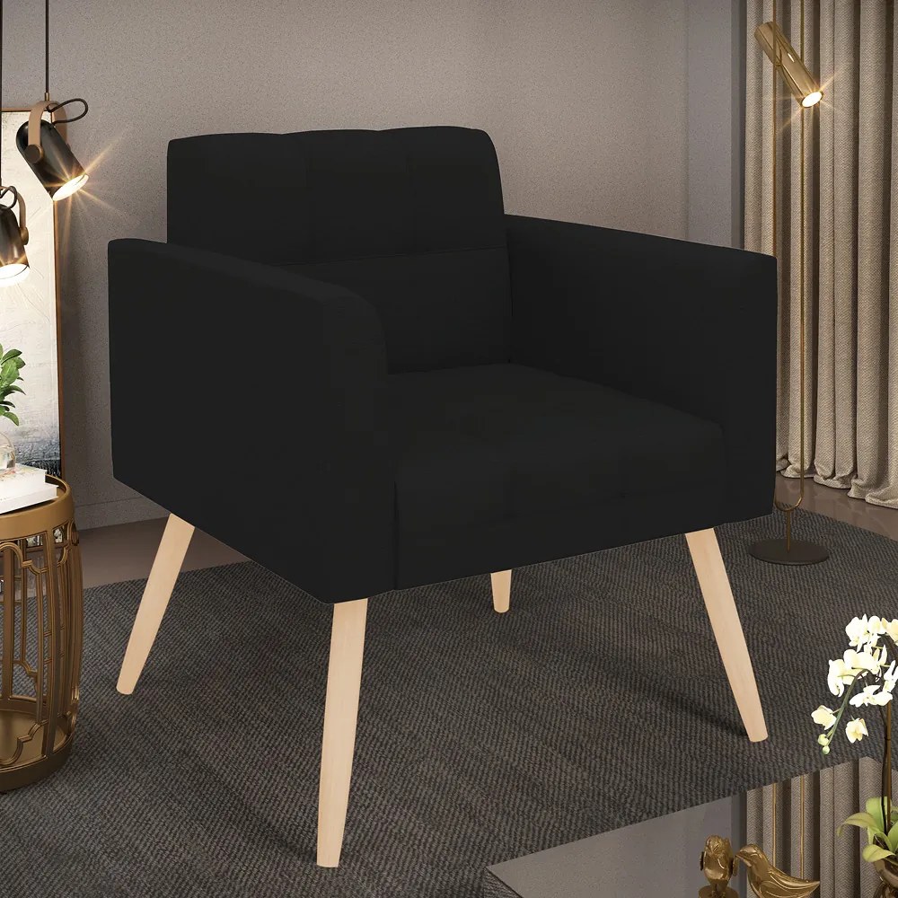 Poltrona Elisa Linho Pés Palito Natural D03 - D'Rossi - A79 Preto