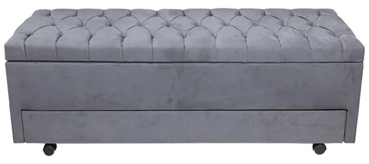 Calçadeira Baú com Sapateira Casal 140cm Paris Capitonê Suede Cinza - Sheep Estofados - Cinza