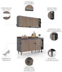 Armário de Cozinha Com Tampo CP08 140cm Pérola Grafite/Freijó Z34 - Mp
