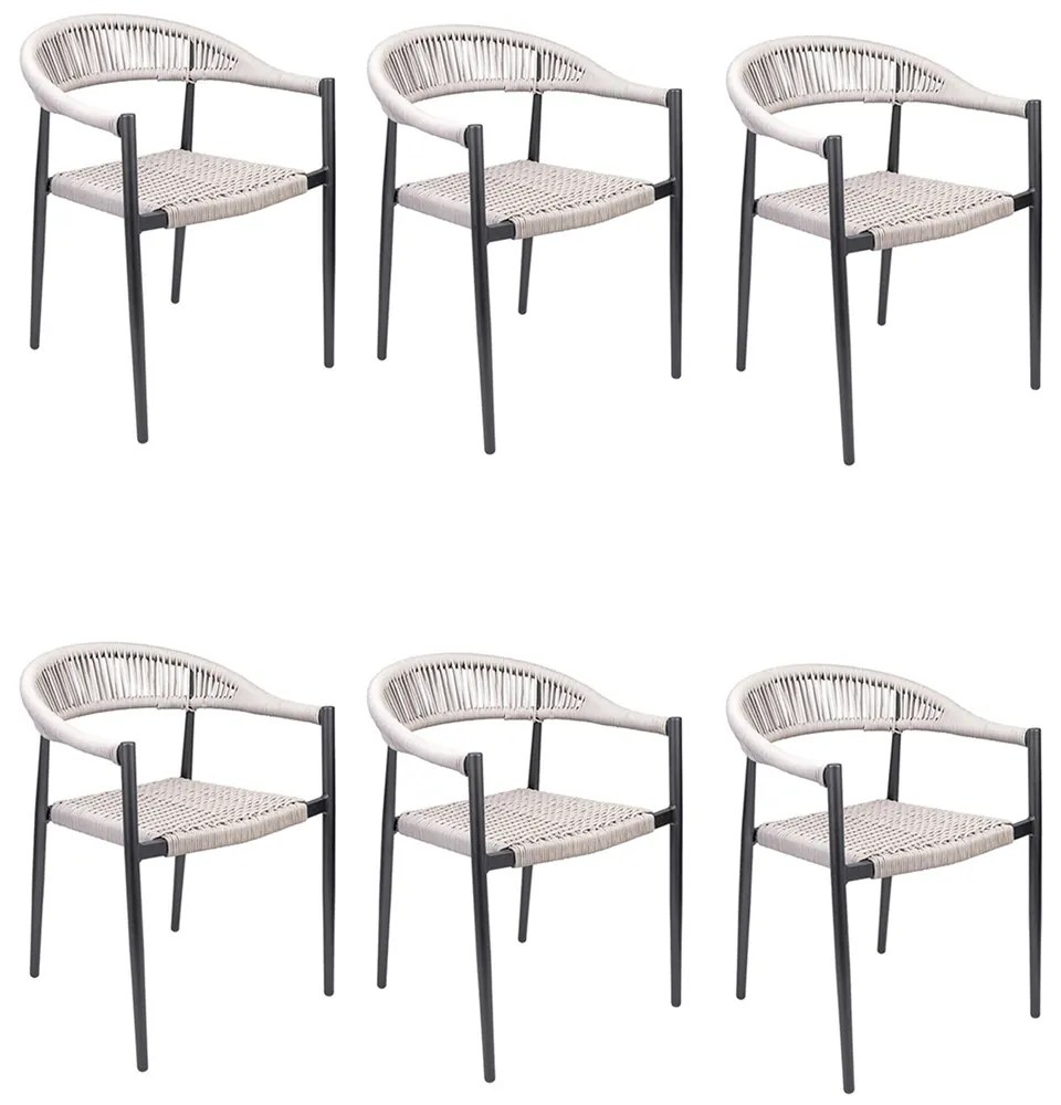 Kit 6 Cadeiras Área Externa de Alumínio Carmy com Corda Naútica Grafite/Amêndoa G56 - Gran Belo