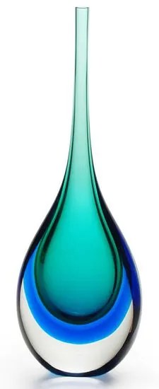 Gota Alta Bicolor Verde com Água-marinha Murano Cristais Cadoro