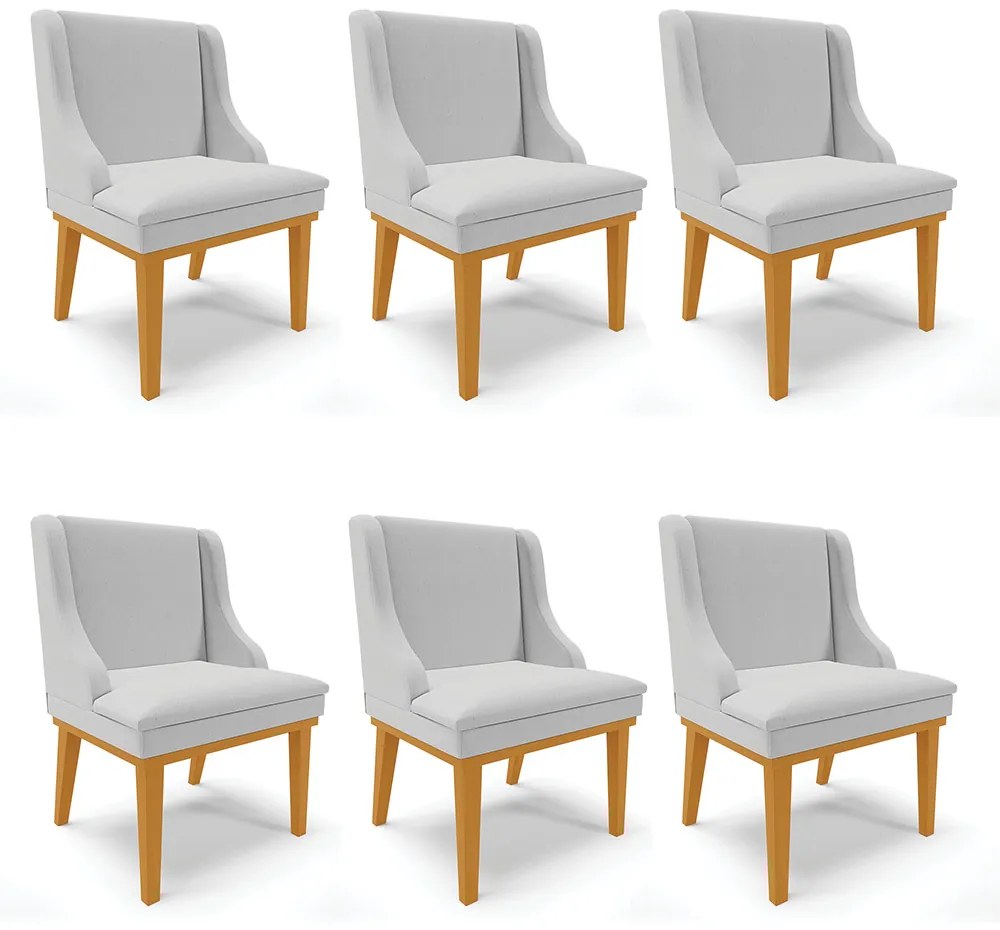 Cadeira Sala Jantar Kit 6 Liz Base Madeira Castanho Linho D03 - D'Rossi				 - A05 Cinza
