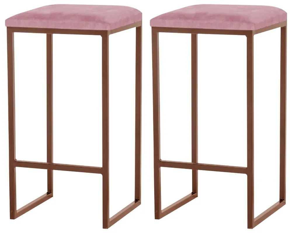 Kit 2 Banqueta Decorativa Billie Base Bronze Suede Rosa G41 - Gran Belo