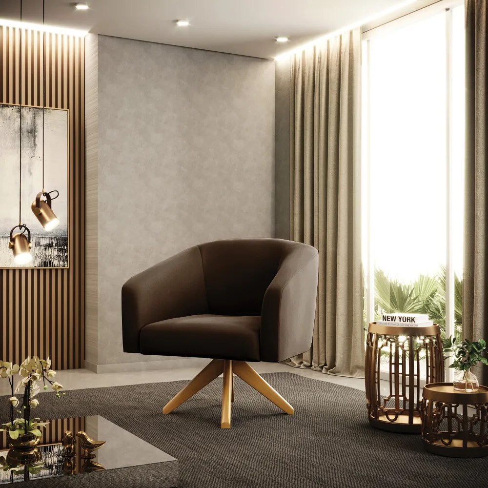 Poltrona Decorativa Giratória MA30 Kit 2 Stella Suede Marrom D03 - D'Rossi