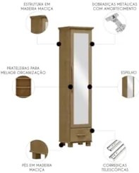 Sapateira de Madeira 47cm 1 Porta Com Espelho Eduarda Freijó F07 - Mpo