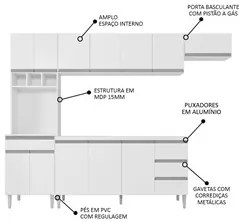 Cozinha Modulada 4 Peças Balcão sem Tampo 160cm Andréia Branco - AJL M