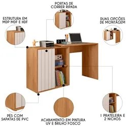 Mesa para Escritório Home Office 1 Porta Ripada Tech Freijó/Off White