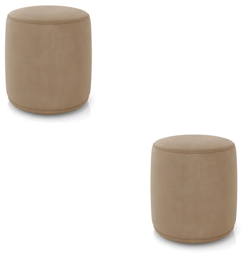 Puff Redondo Orgânico para Sala Kit 2 Malu Suede M11 - D'Rossi - Marrom Rato