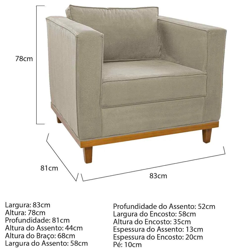 Poltrona Decorativa Europa Corano Bege ADJ Decor