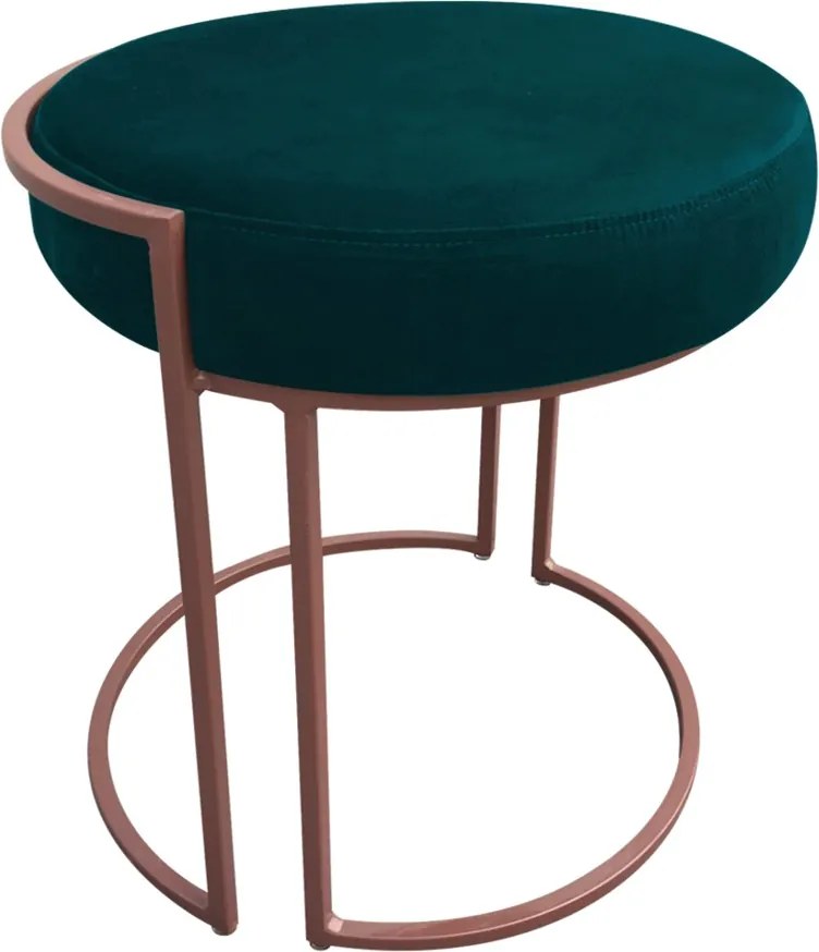 Puff Redondo Base Industrial Cobre Kit 2 Love Suede - Azul Pavão