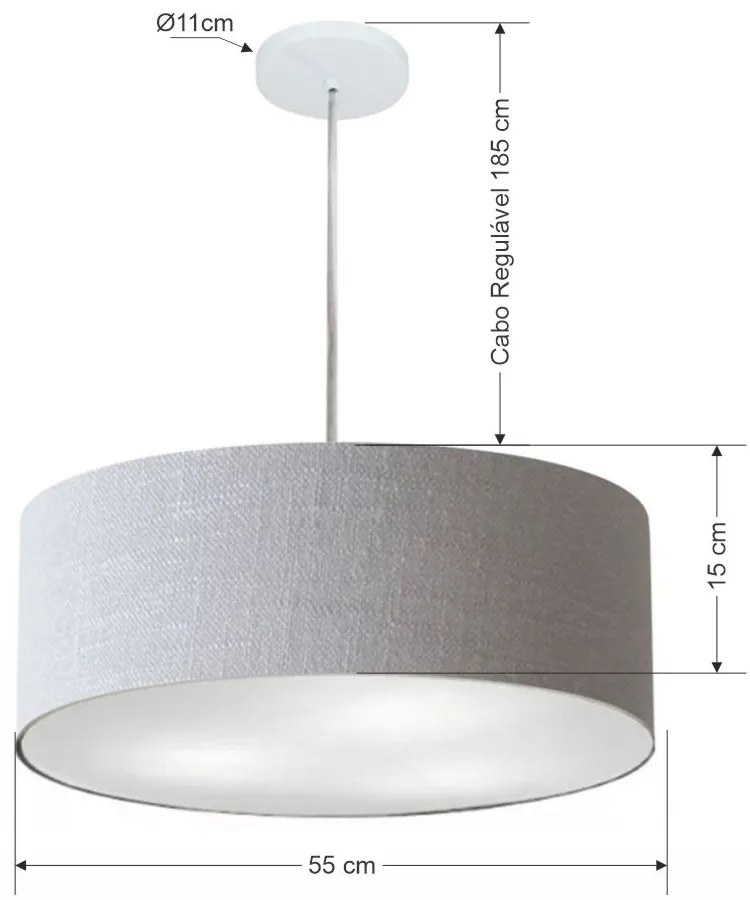 Lustre Pendente Cilíndrico Md-4218 Cúpula em Tecido 55x15cm Rustico Cinza - Bivolt