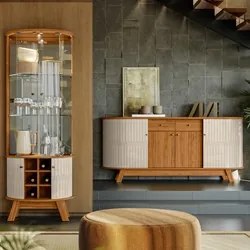 Balcão Buffet Mônica 183cm e Cristaleira Melina M01 Naturale/Off White