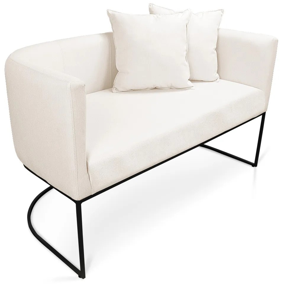 Kit 01 Namoradeira 02 Lugares e 01 Poltrona Paola Linho Base Metálica Preto D03 - D'Rossi - A27 Areia