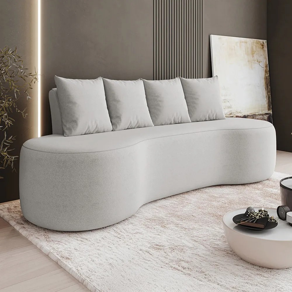 Sofá 3 Lugares Orgânico 210cm com Almofadas Benin Bouclê B03 - D'Rossi - Cinza